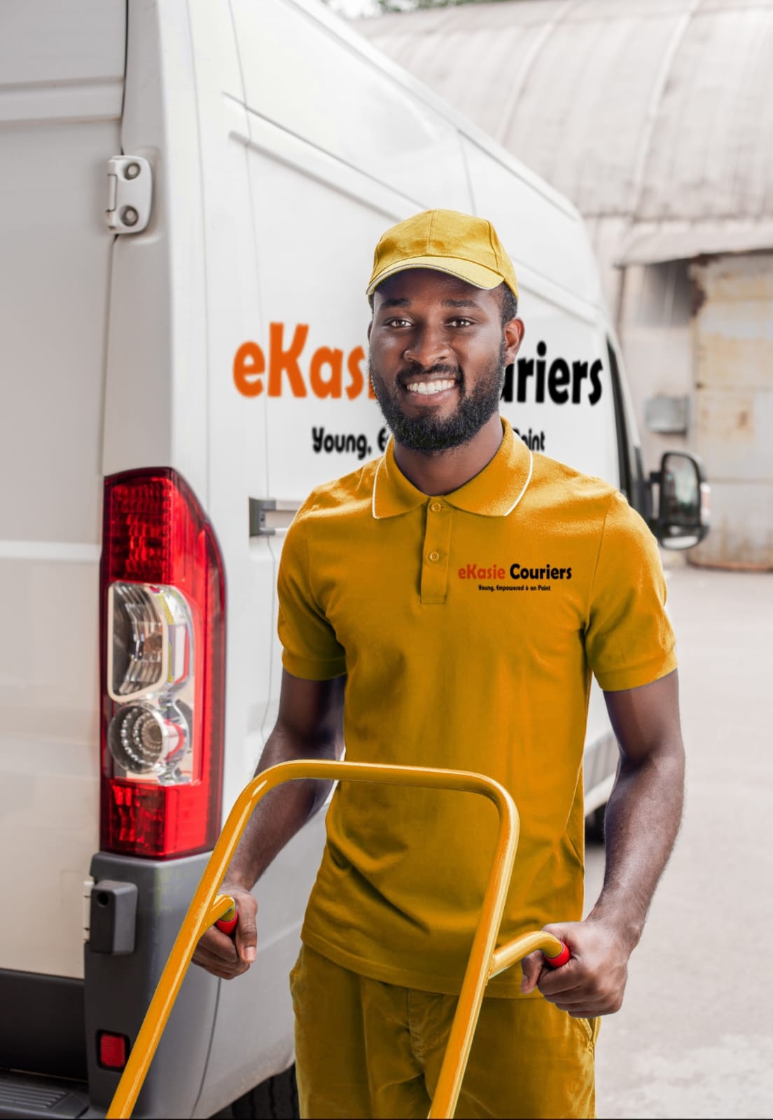 eKasie Courier in front of branded van